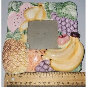 Vintage Ceramic Fruit Theme Picture Frame Kitchen Cottage Terragraphics 6.5 X 7